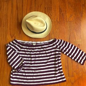 J. Crew Maroon & White Striped Top - Small